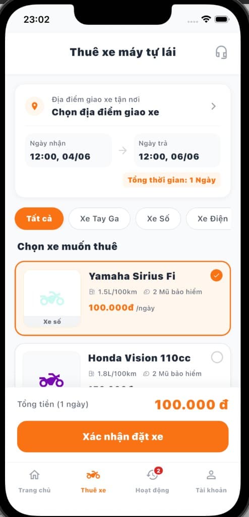 Thuê xe máy tự lái